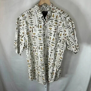 Woolrich Size Medium Birch Freshwater Fish Cream Shirt Button Down Short Sleeve
